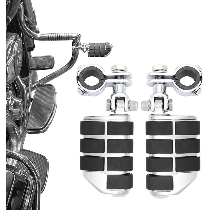 Motorcycle Highway Pegs Footrest with Mount Clamp Kit Fit for Harley Touring Road Glide Street Glide Electra Glide Road King Yamaha Suzuki Kawasaki (Chrome)