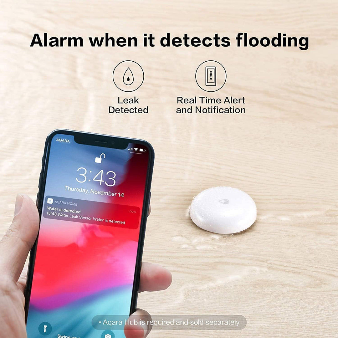 Water Leak Sensor 3 Pack, Zigbee Wireless Water Leak Detector for Alarm System and Smart Home Automation, Requires AQARA HUB, App Notifications, for Kitchen, Bathroom, Basement, Works with IFTTT