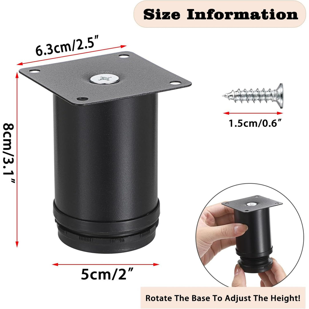 8Pcs 3 Inch Adjustable Metal Furniture Legs Stainless Steel Furniture Cabinet Legs Heavy Duty Replacement Sofa Support Legs Sofa Feet Furniture Feet for Worktop, Unit, Desk Table, Couch, Black