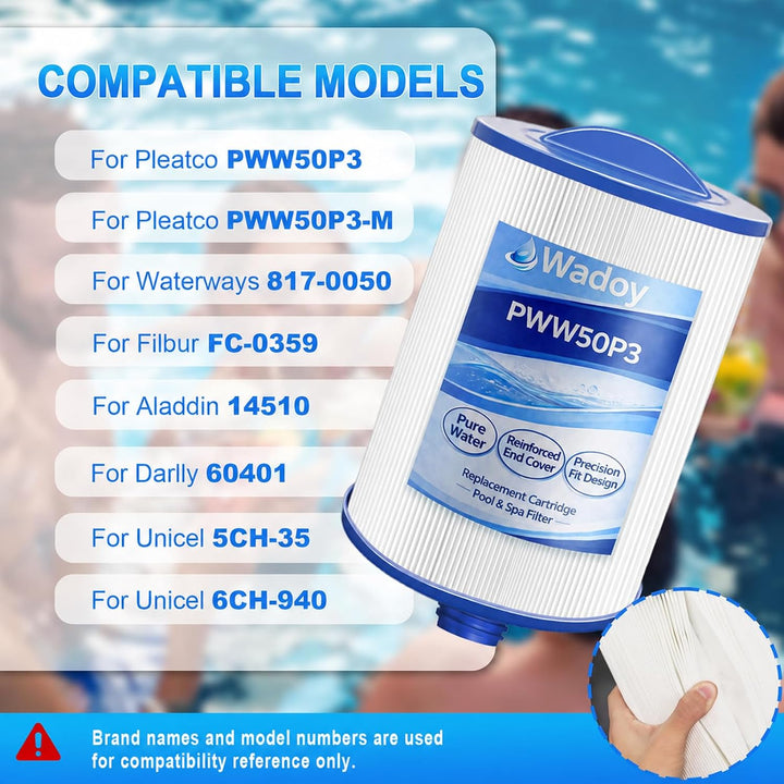 PWW50 Spa Filter Compatible with Pleatco Spa Hot Tub Filter, PWW50P3 Filter Compatible with Unicel 6CH-940, Filbur FC-0359, Waterways 817-0050 Front Access Skimmer Aber Hot Tubs, 2 Pack