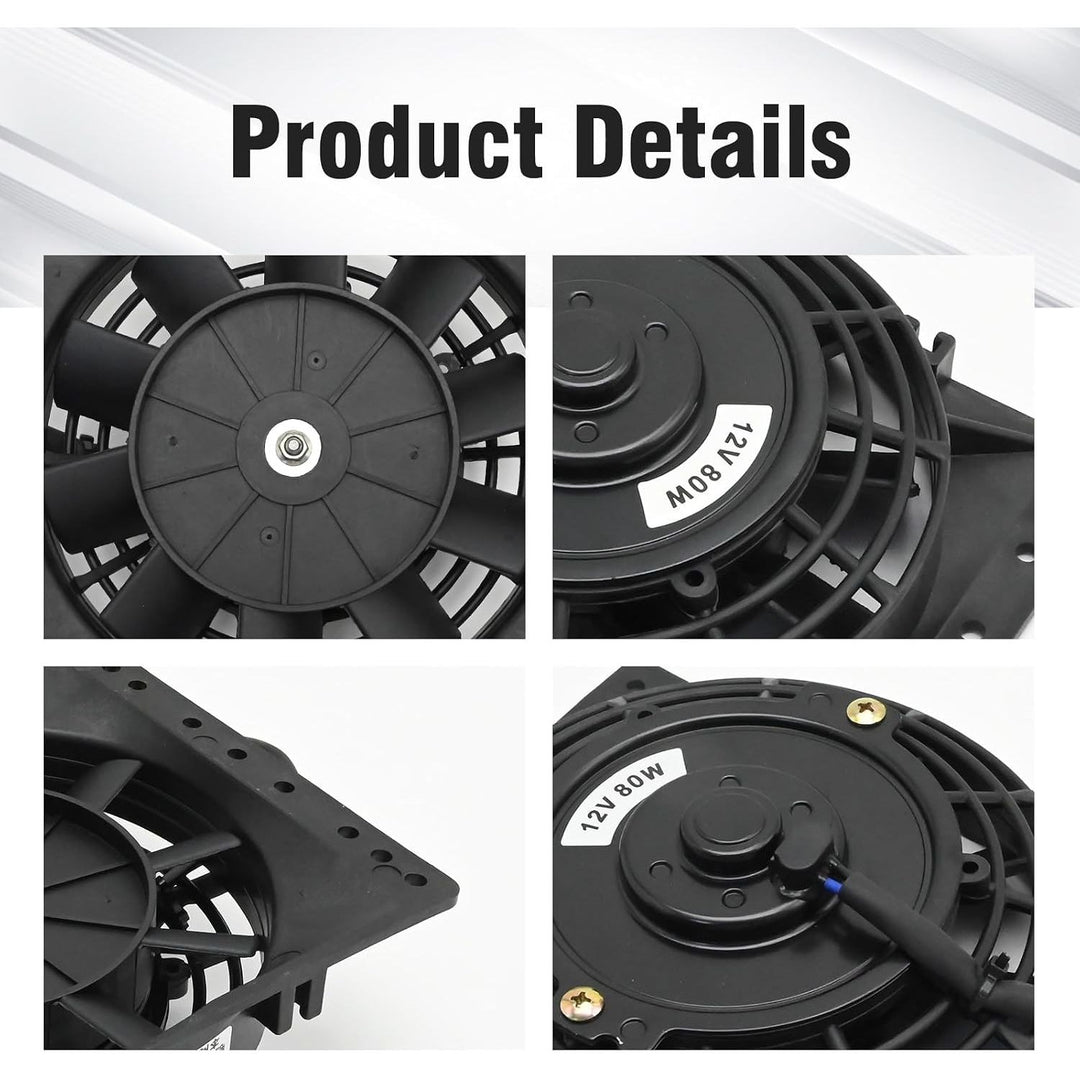 6'' Inch Small Slim Push Pull Electric Cooling Fan, Black Radiator Oil Cooler Mount Kit, Plastic Electric Fan with Mount Kit for Cooling the Entire Engine Bay