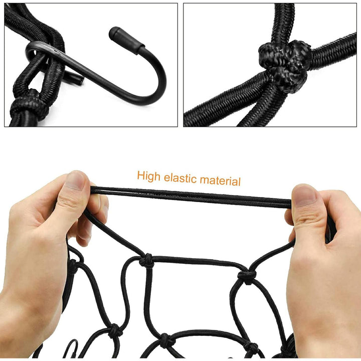 2 Pack Motorcycle Net, 40x40cm Motorcycle Helmet Net, Luggage Cargo Net for Moto and Bike, Spider Heavy Duty Elasticated Bungee Comes with 6 Hooks for Secure