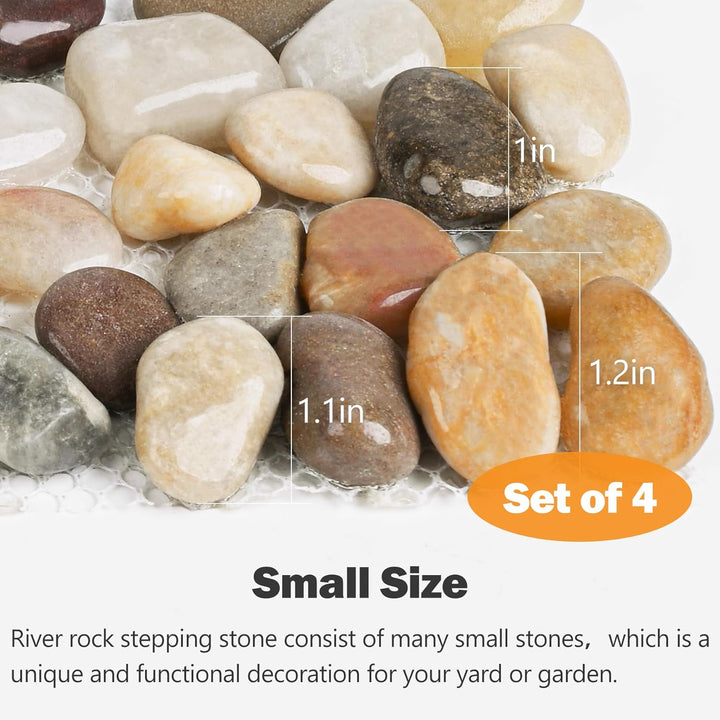 River Rock Stepping Stones Outdoor for Garden Walkway, 4 Pcs 12" L x 4" W Rectangle Shape Paver Step Stones Polished Pebble River Stone Mat for Yard Lawn Patio Pathway Walk Way