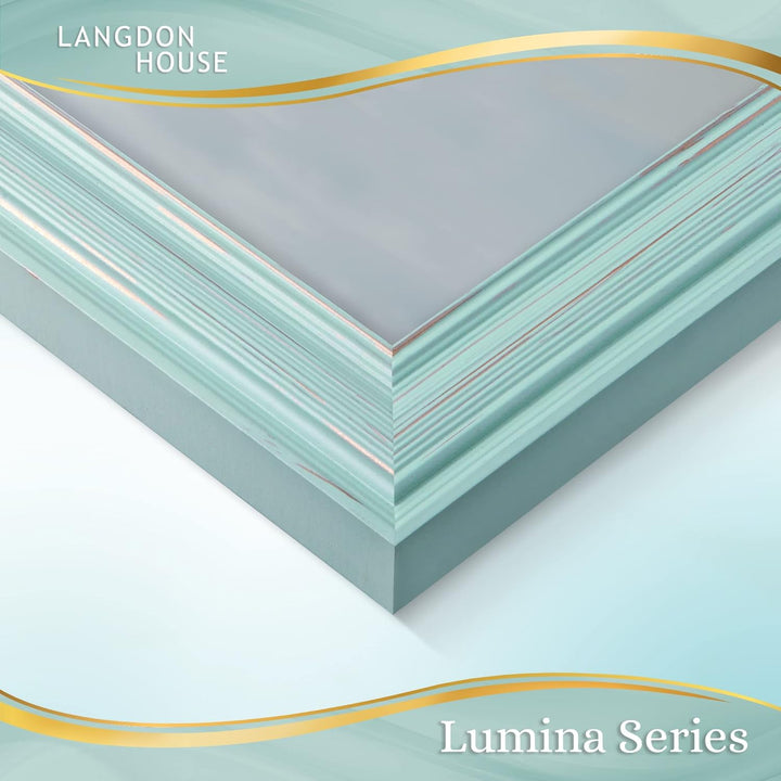 5x7 (13x18 cm) Real Wood Picture Frames , French Country Style Wooden Photo Frame 5 x 7, Lumina Collection, (Eggshell Blue - Gold Accents, 2 Pack)