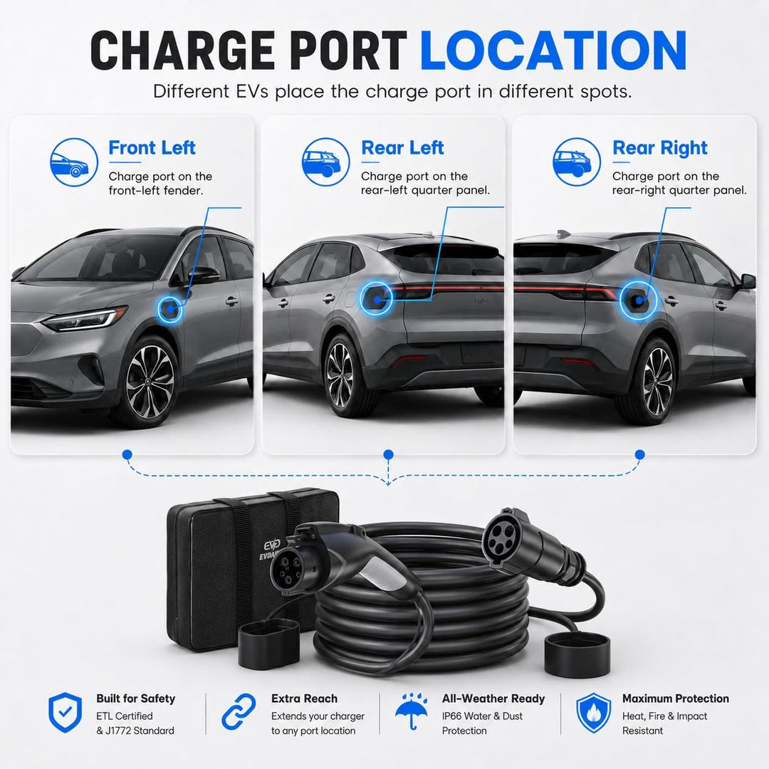 EV Charger Extension Cable, J1772 Extension Cable 50A 40FT Charging Cord for Electric Vehicle 110V-240V Compatible for All SAE J1772 Chargers
