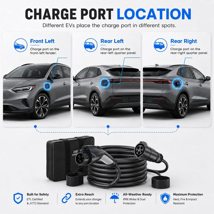 EV Charger Extension Cable, J1772 Extension Cable 50A 40FT Charging Cord for Electric Vehicle 110V-240V Compatible for All SAE J1772 Chargers