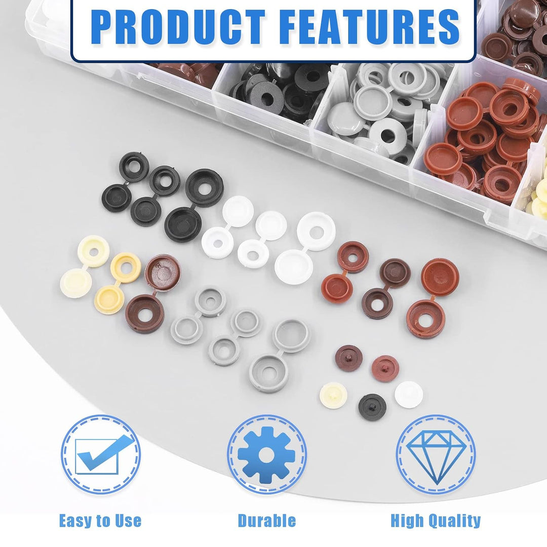 800Pcs 2 Styles 5 Colors Screw Cap Covers Assortment Kit, 300Pcs 4mm 5mm 6mm Hinged Screw Cover Caps Fold Screw Snap Covers Washer Flip Tops and 500Pcs Phillips Screws Head Hole Cap Covers Set