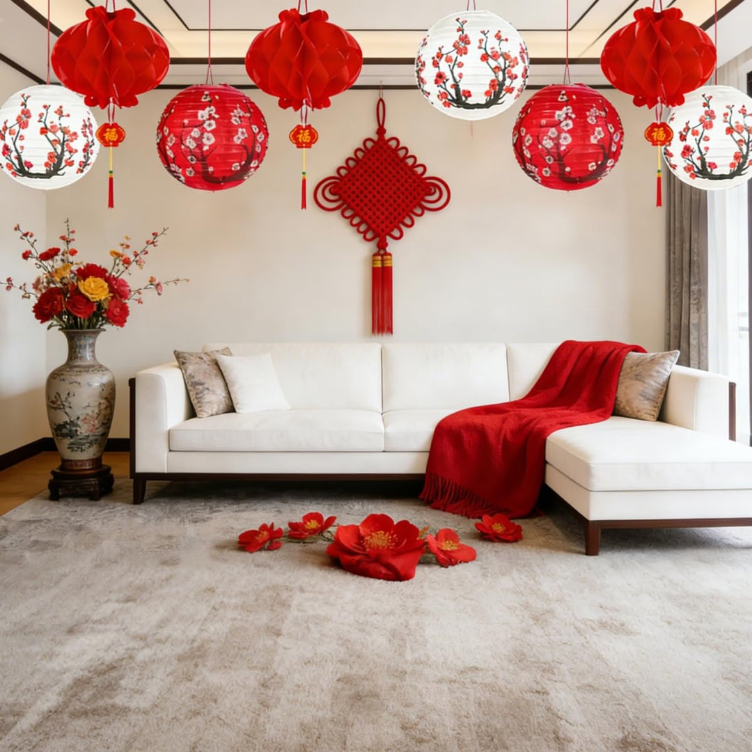 26Pack Chinese Japanese Paper Lanterns Red Cherry Blossom Hanging Paper Lantern Decoration, 30cm 20cm Hanging Lanterns for Asian Birthday Hibachi Wedding Baby Shower Party Lunar New Year Decor