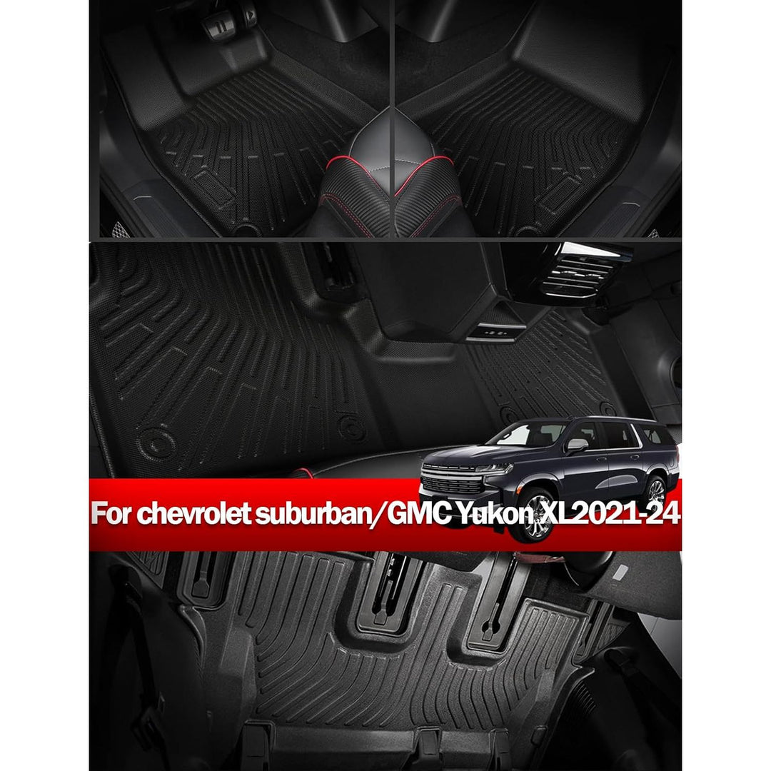 Floor Mats for Chevy Chevrolet Suburban/GMC Yukon XL 2024-2021 Floor Mats & Cargo Liner with Backrest Mat Full Set All Weather Protection TPE for Suburban Accessories (8seat)