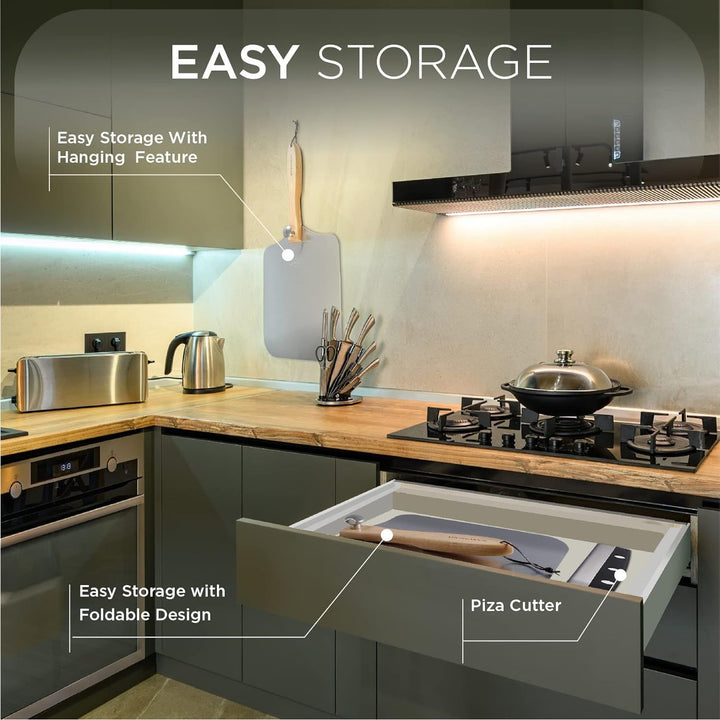 Large Pizza Peel 16 inch - Extra Large Metal Pizza Peel with 14 inch Stainless Steel Pizza Cutter Rocker, Pizza Spatula Paddle to Move Large Pizza, Pizza Paddle with Folding Handle