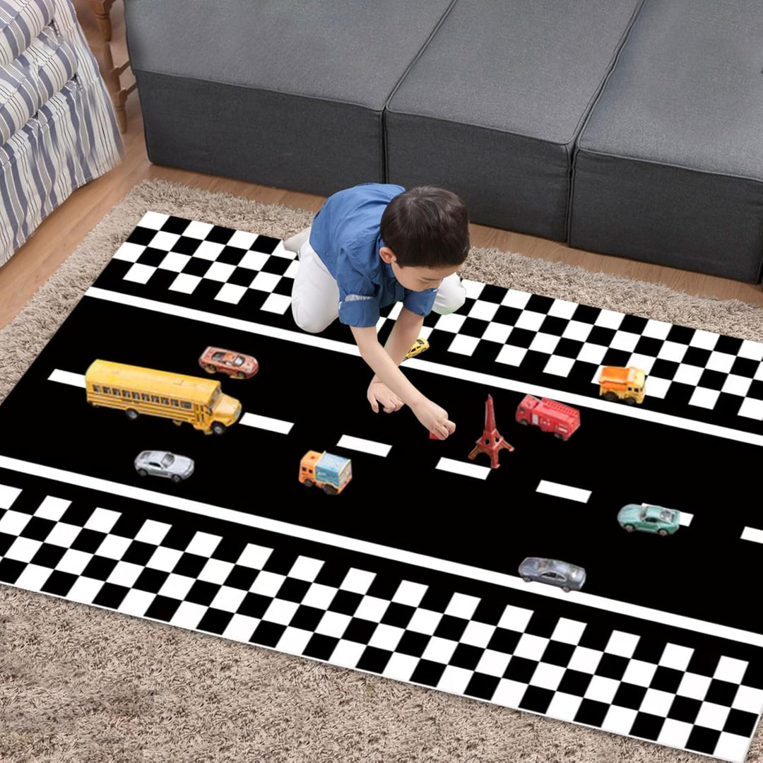 2PCS Checkered Tablecloth Racing Car Tablecloth Racing Party Supplies 54"x108" Disposable Plastic Racetrack Tablecloth Car Birthday Party Supplies Car Birthday Decorations Car Theme Party Table Covers