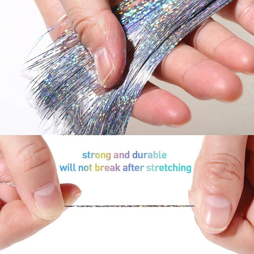 20 Inch Heat Resistant Hair Tinsel Clips - Fairy Kit Glitter Extensions for Women, Girls, and Kids, Ideal Sparkly Christmas Gift (Silver)