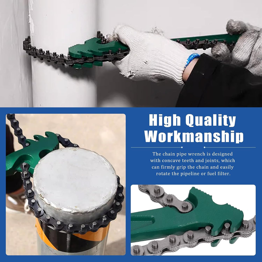 15 Inch Heavy Duty Ratcheting Chain Wrench, Fits 1.5" to 8" Adjustable Oil Filter Chain Wrench Pliers Remover Tool with Toothed Chain for Adjustable Removal Remover Tool