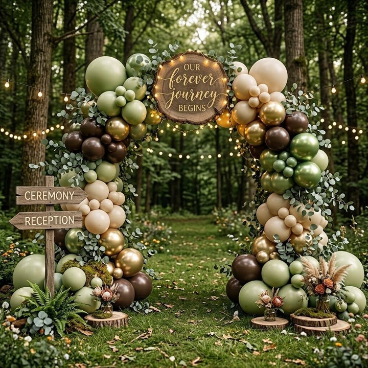 Sage Green Brown Safari Balloons, 60PCS Dusty Olive Green Coffee Beige Metallic Gold Eucalyptus Latex Balloon, Camo Army Hunting Balloons for Woodland Baby Shower Birthday Party Decorations Supplies