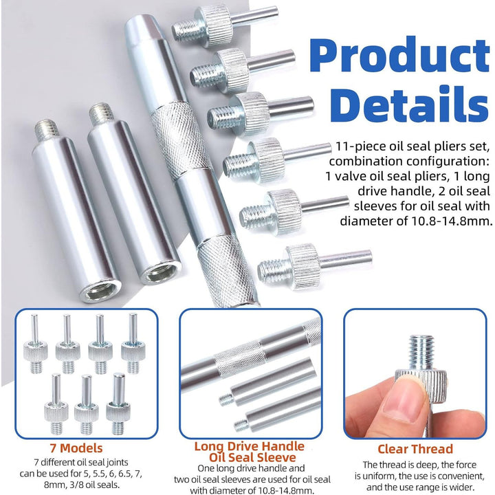 11Pcs Valve Seal Remover and Installer Kit, Professional Valve Stem Seal Removal Tool Kit with Pliers, Drive Handle, Sockets and Seal Adapters for Auto Car Truck Motorcycle Repair