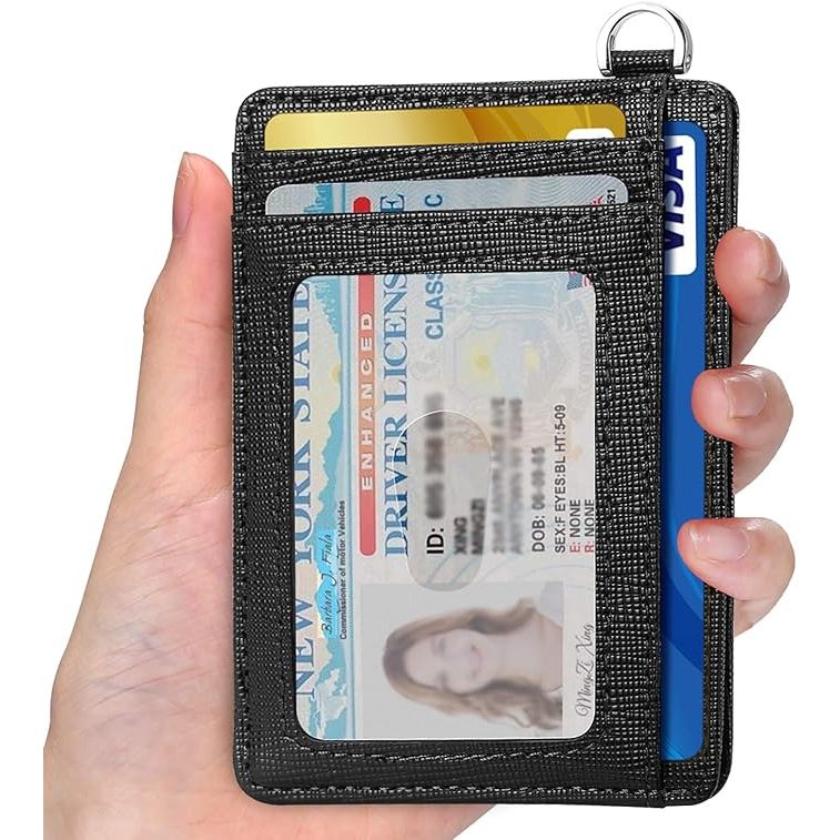 Slim Minimalist Front Pocket Wallet, RFID Blocking Credit Card Holder Wallet with Detachable D-Shackle for Men Women