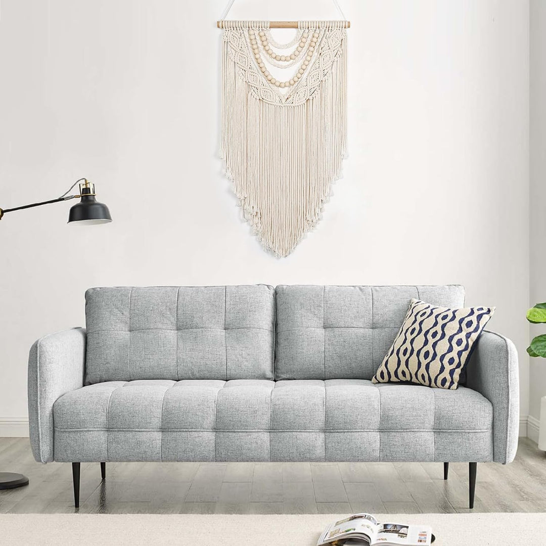 Small Macrame Wall Hanging Boho Handmade Woven Tapestry Bohemian Wall Art Decor with Chic Wooden Beads Home Decor for Bedroom Living Room Apartment Dorm Gallery Wedding 16.5"x28"