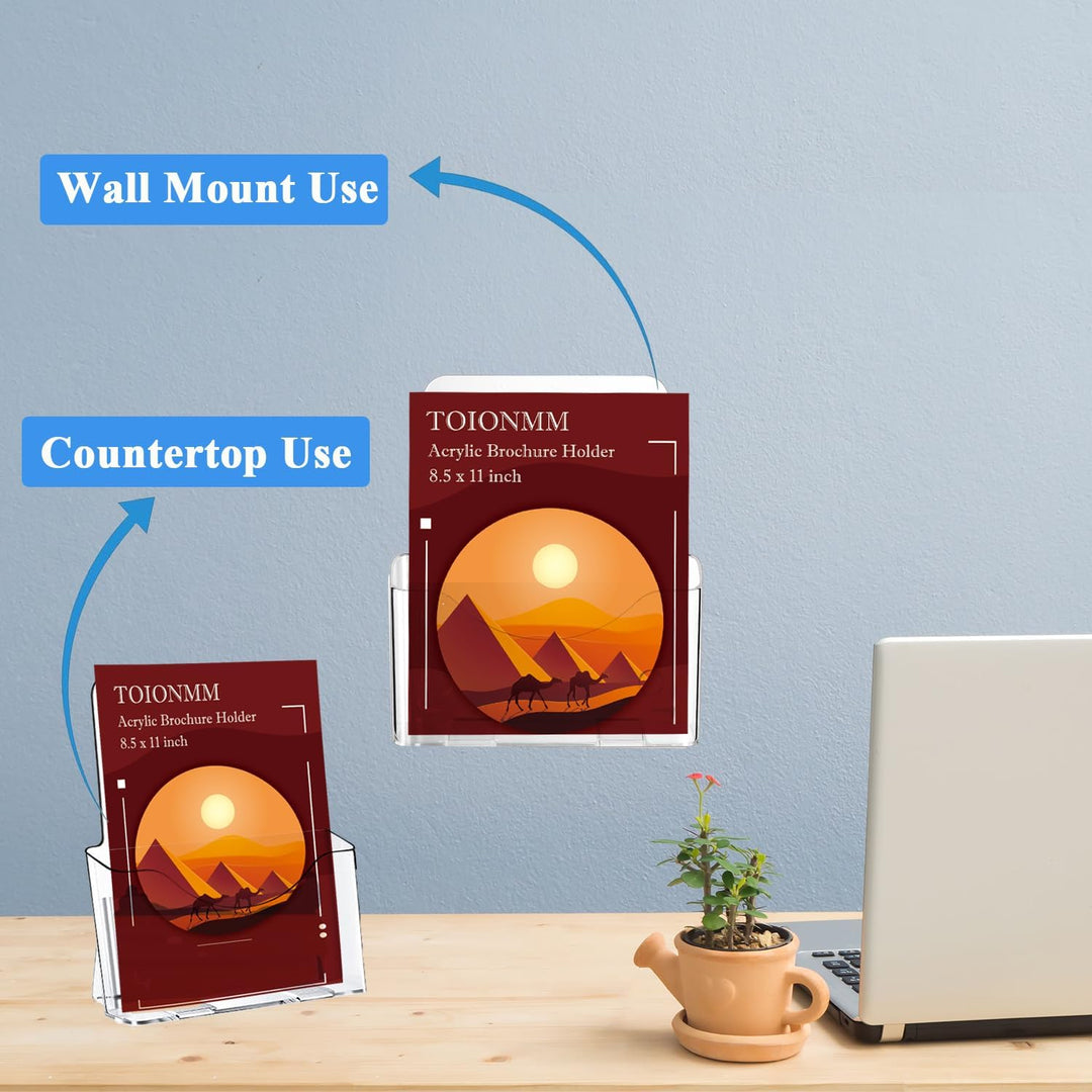 2 Packs Acrylic Brochure Holder, 8.5x11in Plastic Pamphlet Holder Stand, Clear Flyer Magazine Display Holders, Literature Holder Countertop/Wall Mount Organizer for Display Flyer, Booklet, Document