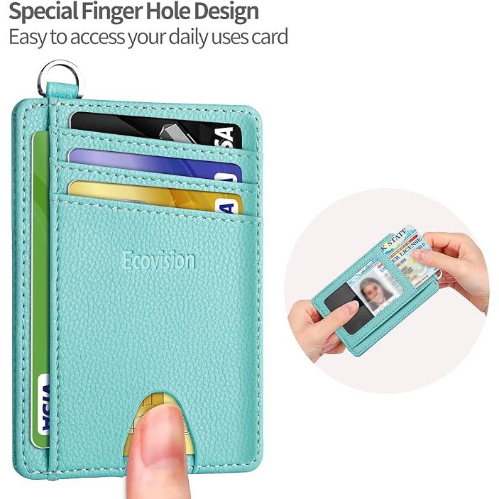 Slim Minimalist Front Pocket Wallet, RFID Blocking Credit Card Holder Wallet with Detachable D-Shackle for Men Women, Ocean Blue