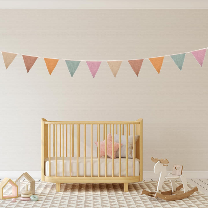 Pennant Banner Flags, 8.5 Ft Pennant Bunting Banner, Triangle Cotton Baby Bunting Flag for Nursery, Double Sided Colorful Banner Garland Flags for Baby Birthday Boho Shower Party Event (Morandi Beige)