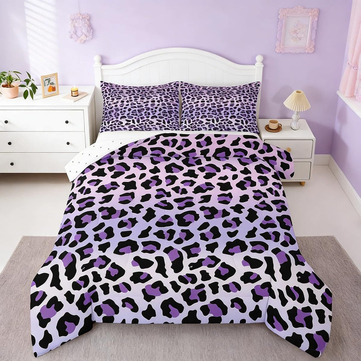 Purple Leopard Bedding Set Cheetah Comforter Set for Kids Boys Girls Teens Room Decor Animal Print Comforter Twin Size Safari Duvet Set 3Pcs