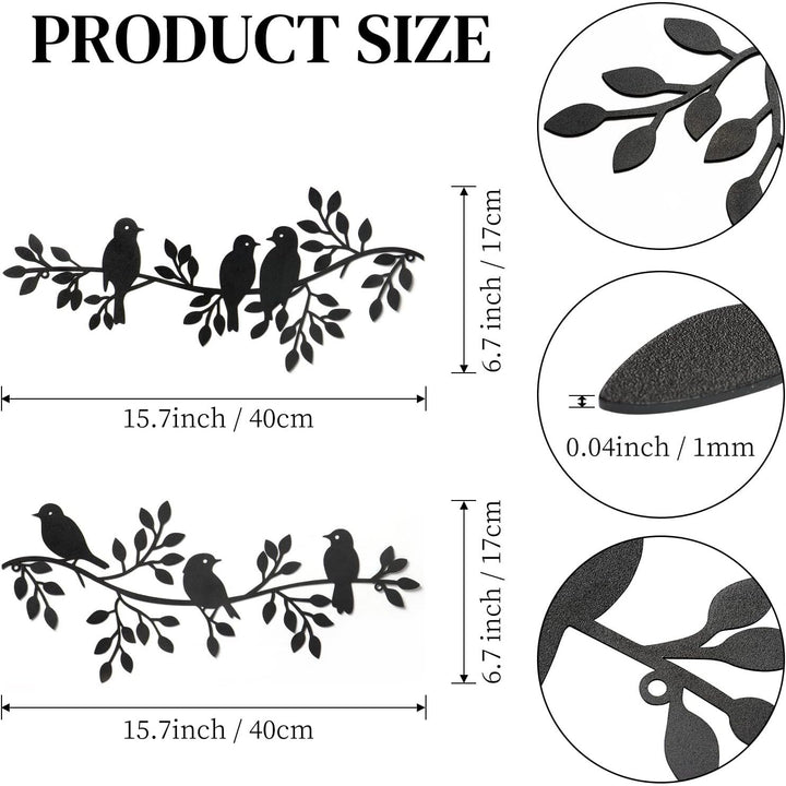 Metal Birds Wall Decor Art Leaves 6 Birds on Vine Olive Branch Iron Sculptures Silhouette Metal Hanging Ornament Bedroom Living Room Indoor Outdoor Decoration