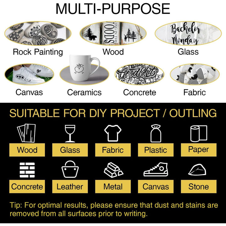 Black Acrylic Paint Markers: 8 Pack Black Paint pen, Acrylic Black Paint Marker for Rock Painting, Stone, Wood, Glass, Metallic, Ceramic, Graffiti, Paper, Drawing, Water-Based Paint pens Sets