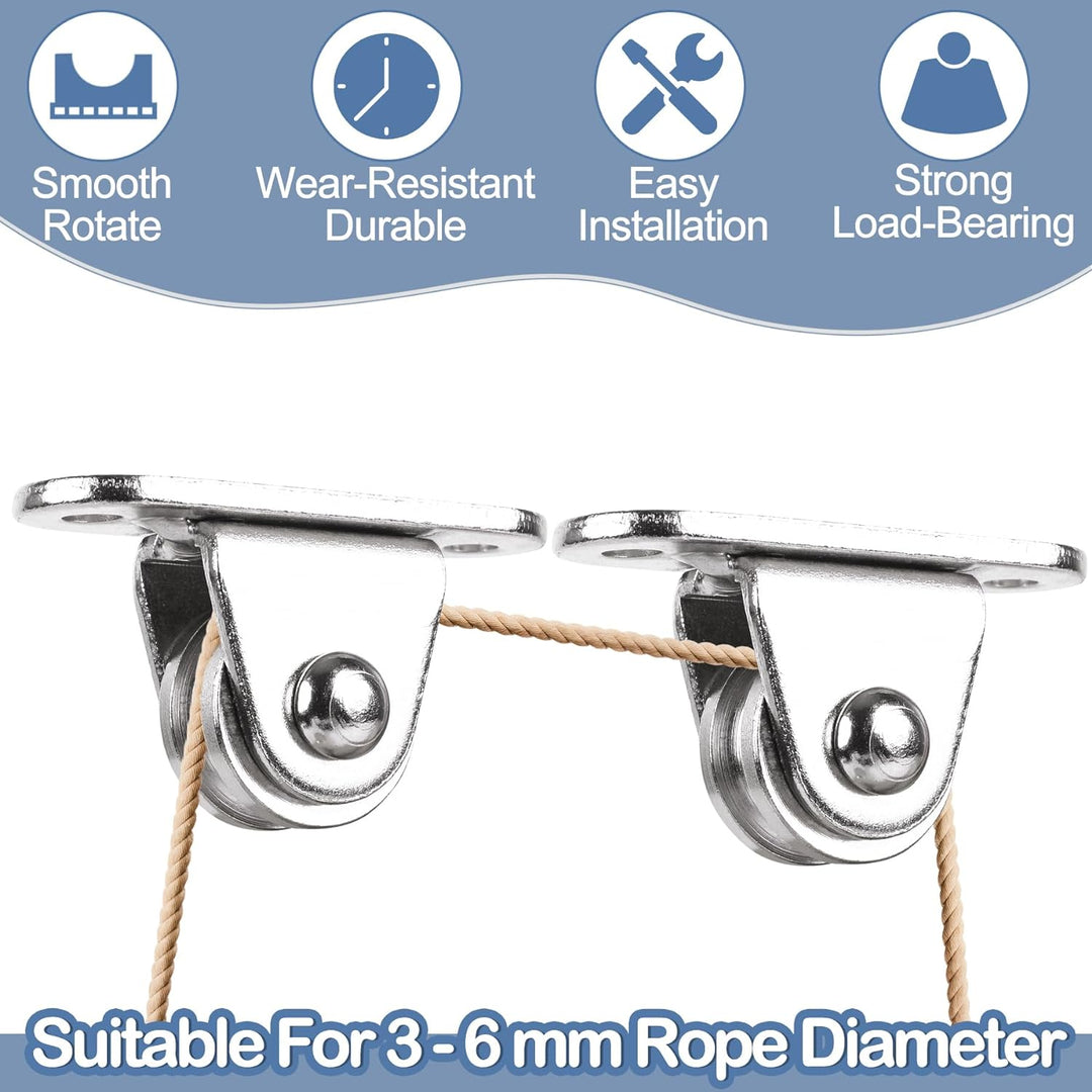 Small Pulley Block 1" Stainless Steel Mini Duplex Pulley Roller Frictionless Silent Wheel Heavy Duty Fixed Pulley Loading 176 lb for Rope Cable Cord Guide & Wall Ceiling Mount DIY Project - 2 Pack
