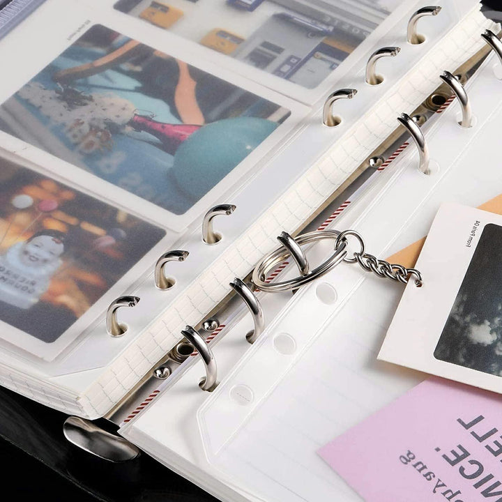 Binder Pockets A6 Size 6 Holes Zipper Binder Pouch Folders Clear Waterproof PVC Loose Leaf Bags for 6 Ring Binder Notebooks, Documents and Cards, Plastic Filing Bags, Mini Binder Cash Envelopes(12PCS)