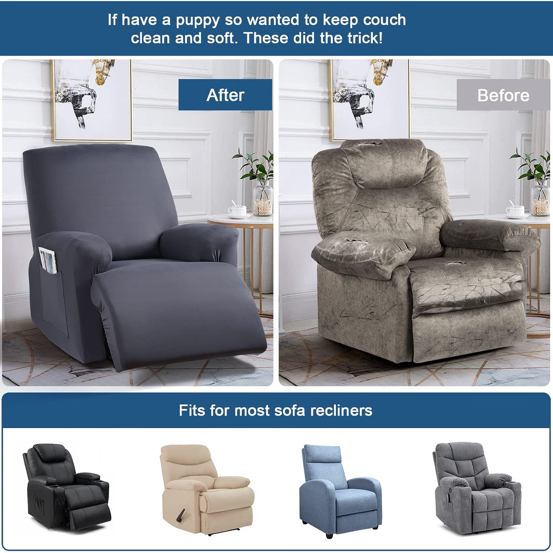 Recliner Chair Covers Stretch Recliner Covers for Recliner Chair with Arms, Soft Polyester Fabric Reclining Chair Cover 3-Pieces Furniture Protector - Fits Most Recliner Sizes (Dark Gray)