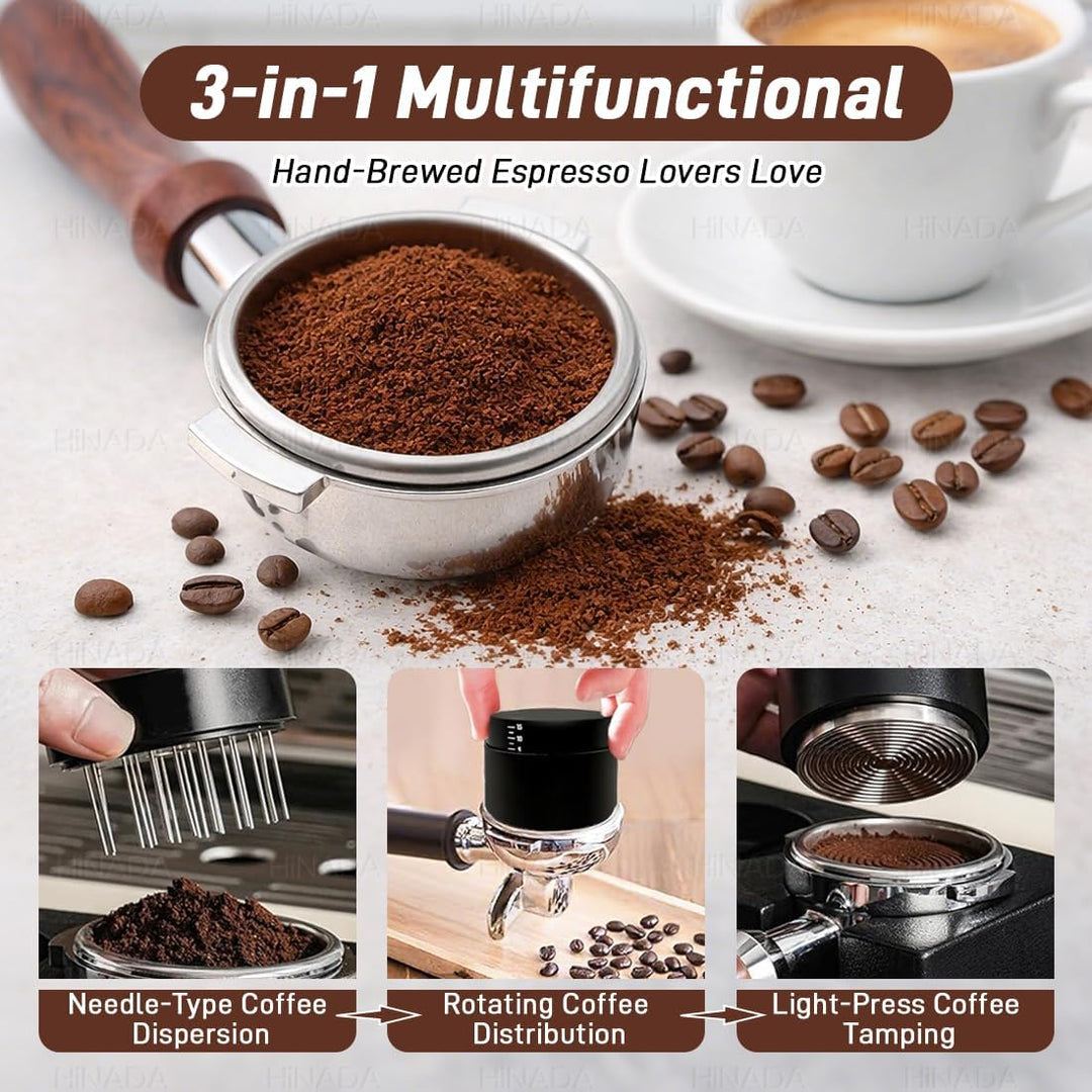 Espresso Tamper 53mm, 3-in-1 Coffee Distributor with WDT Tool, Adjustable Depth Coffee Tamper with Calibrated Spring, Professional Barista Espresso Accessories (53mm)