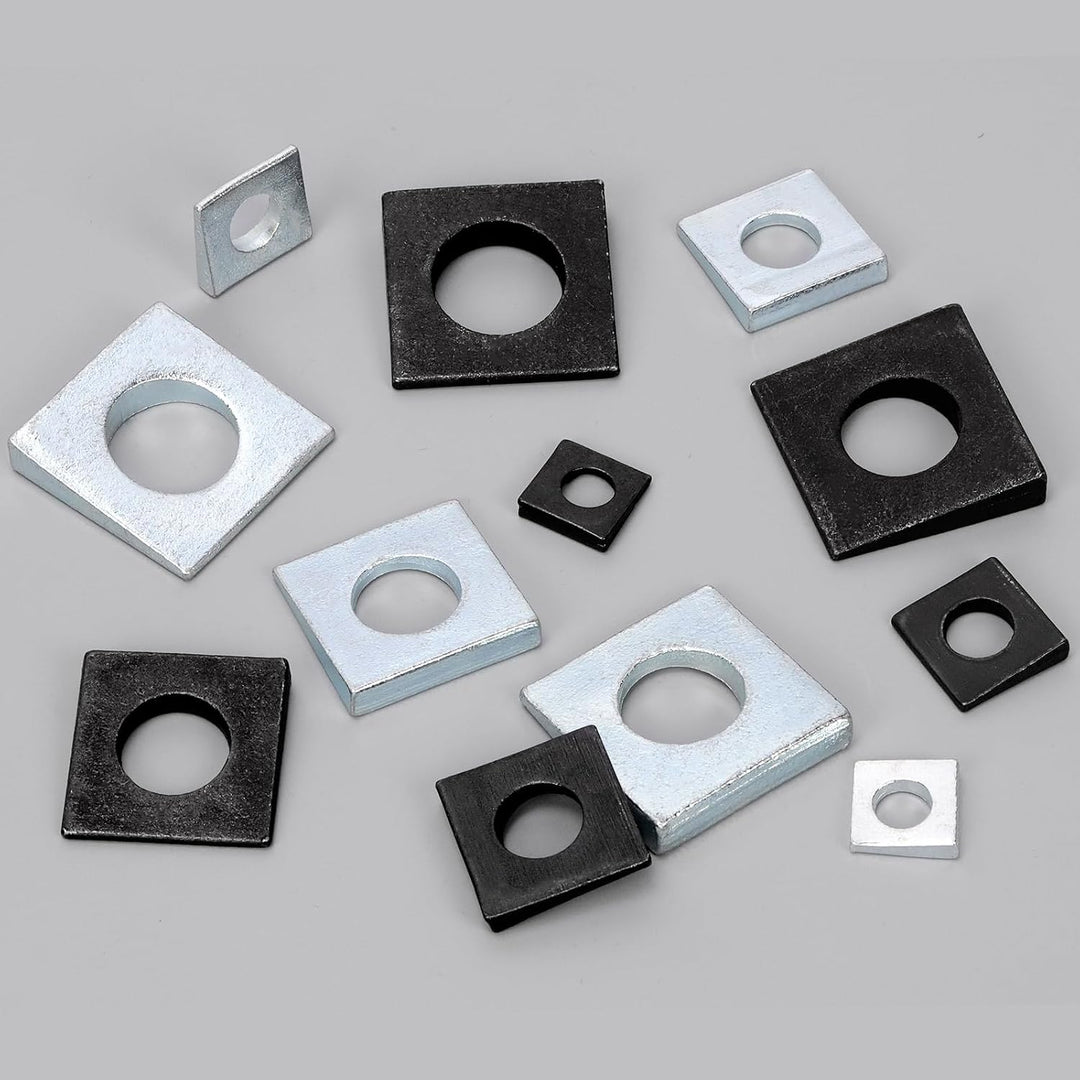 34pcs M8/M10/M12/M16/M18/M20 Square Beveled Washers Kit, Zinc Plated Carbon Steel Wedge Washer, Heavy Duty Leveling Washer for Shim Leveling/I-Beams/Slot Section