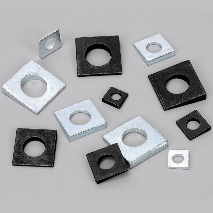 34pcs M8/M10/M12/M16/M18/M20 Square Beveled Washers Kit, Zinc Plated Carbon Steel Wedge Washer, Heavy Duty Leveling Washer for Shim Leveling/I-Beams/Slot Section