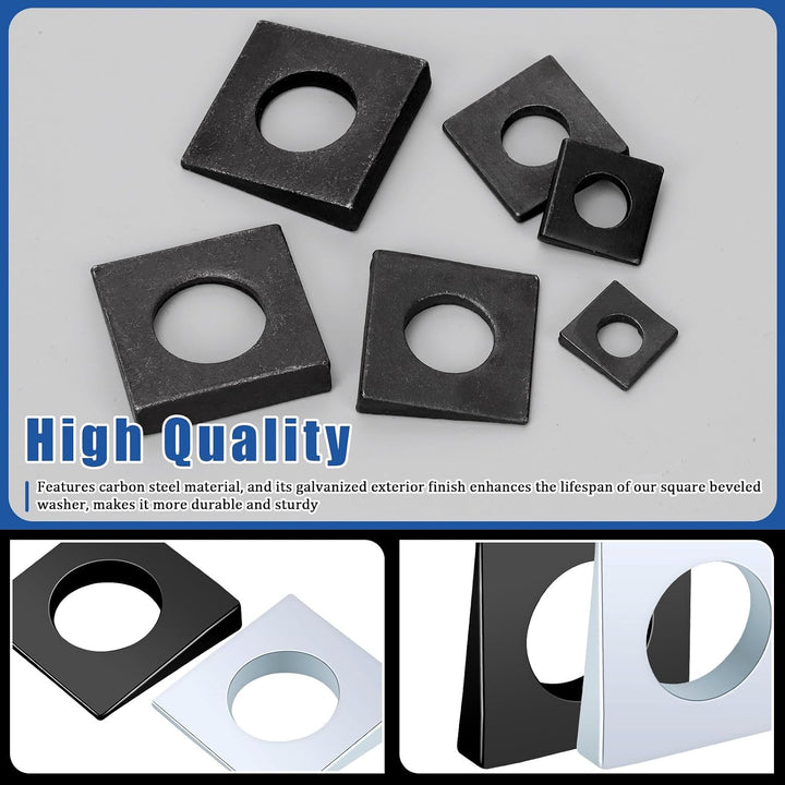 34pcs M8/M10/M12/M16/M18/M20 Square Beveled Washers Kit, Zinc Plated Carbon Steel Wedge Washer, Heavy Duty Leveling Washer for Shim Leveling/I-Beams/Slot Section