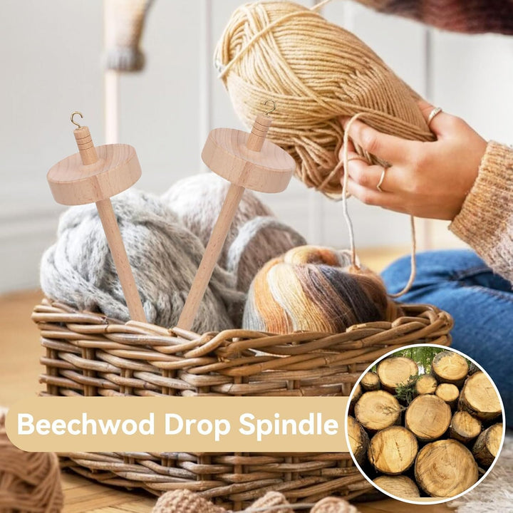 Drop Spindle for Spinning Yarn, 12.8in Wooden Drop Spindle Holder Top Whorl Drop Spindle Yarn Spinning Wheel for Beginners Sewing, Drop Spindle Bottom Whorl for Sewing Projects