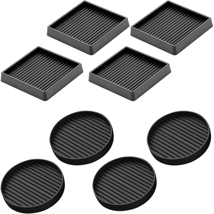 Black 8Pcs 3 x 3in Round and Square Shape Non Slip Furniture Pads Rubber Anti Skid Caster Cups, Leg Coasters Couch, Chair, Feet, and Bed Stoppers Anti-Sliding Floor Protectors for Furniture