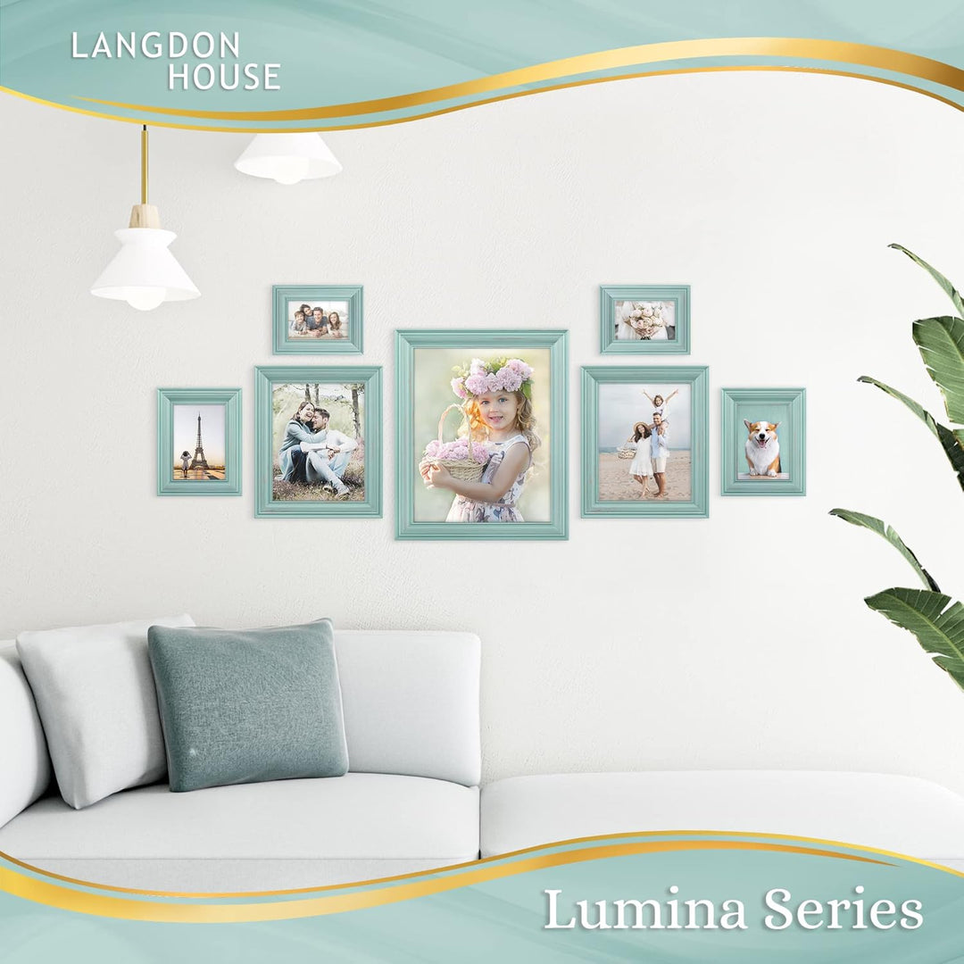 5x7 (13x18 cm) Real Wood Picture Frames , French Country Style Wooden Photo Frame 5 x 7, Lumina Collection, (Eggshell Blue - Gold Accents, 2 Pack)