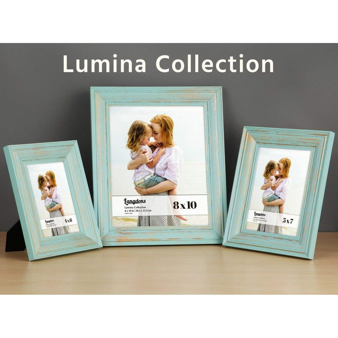 5x7 (13x18 cm) Real Wood Picture Frames , French Country Style Wooden Photo Frame 5 x 7, Lumina Collection, (Eggshell Blue - Gold Accents, 2 Pack)
