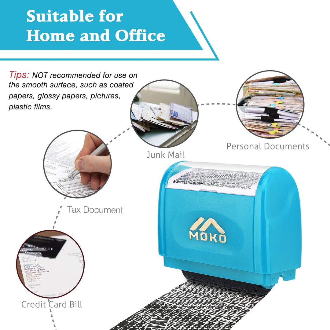 Identity Theft Protection Stamp Roller, Refillable Self Inking Wide Roller Security Stamp, Private & Confidential Stamp Roller for Personal Information Blackout, Large Size, Blue