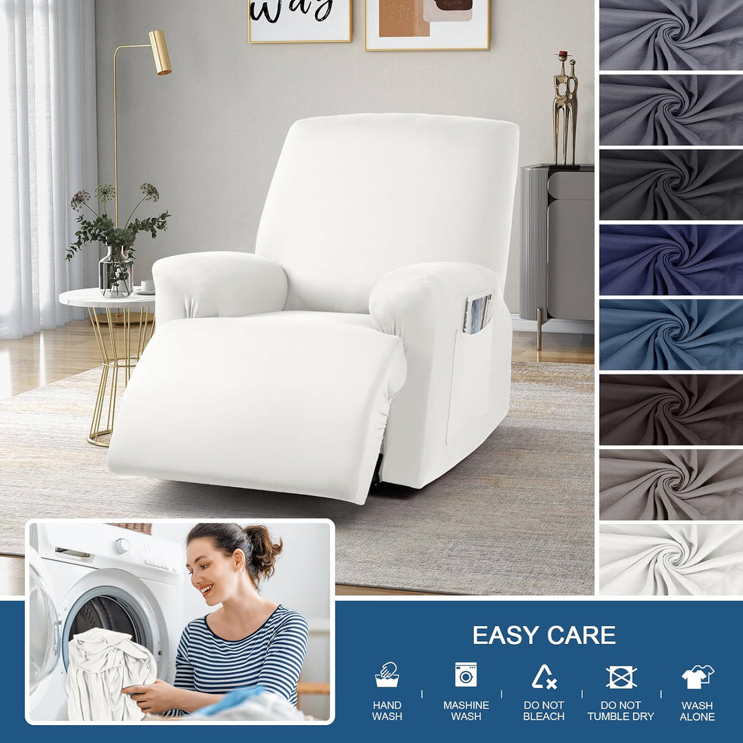 Stretch Recliner Couch Covers 3-Pieces Style Recliner Chair Covers Recliner Cover for Reclining Chair Slipcovers Feature Fitted Soft Washable (1 Seat, Milk White)
