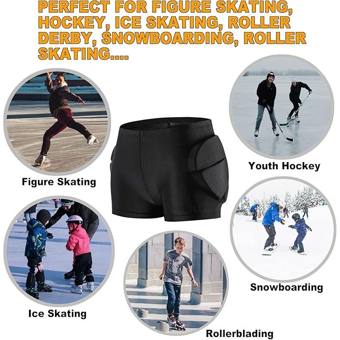 Kids Butt Pad Shorts for Skating Snowboarding Ski Hockey, Hip Tailbone Protective Padded Shorts for Youth Child, Medium