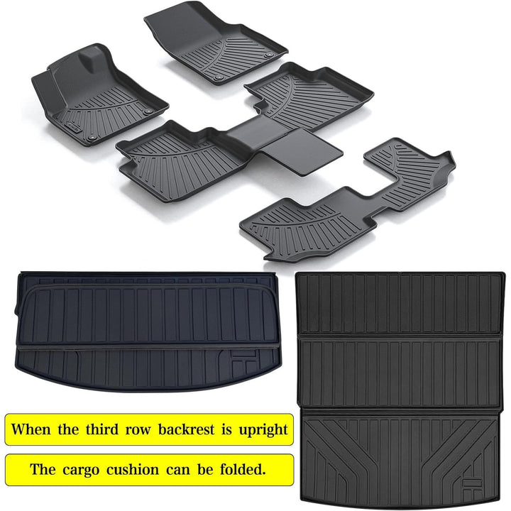 Floor Mats & Large Trunk Mat for 2018-2025 2026 Volkswagen Atlas（Only Fit 6 Seats）-2nd Row Bucket Seat，TPE All Weather Protection 3 Rows Car Floor Liners with Large Cargo Liners