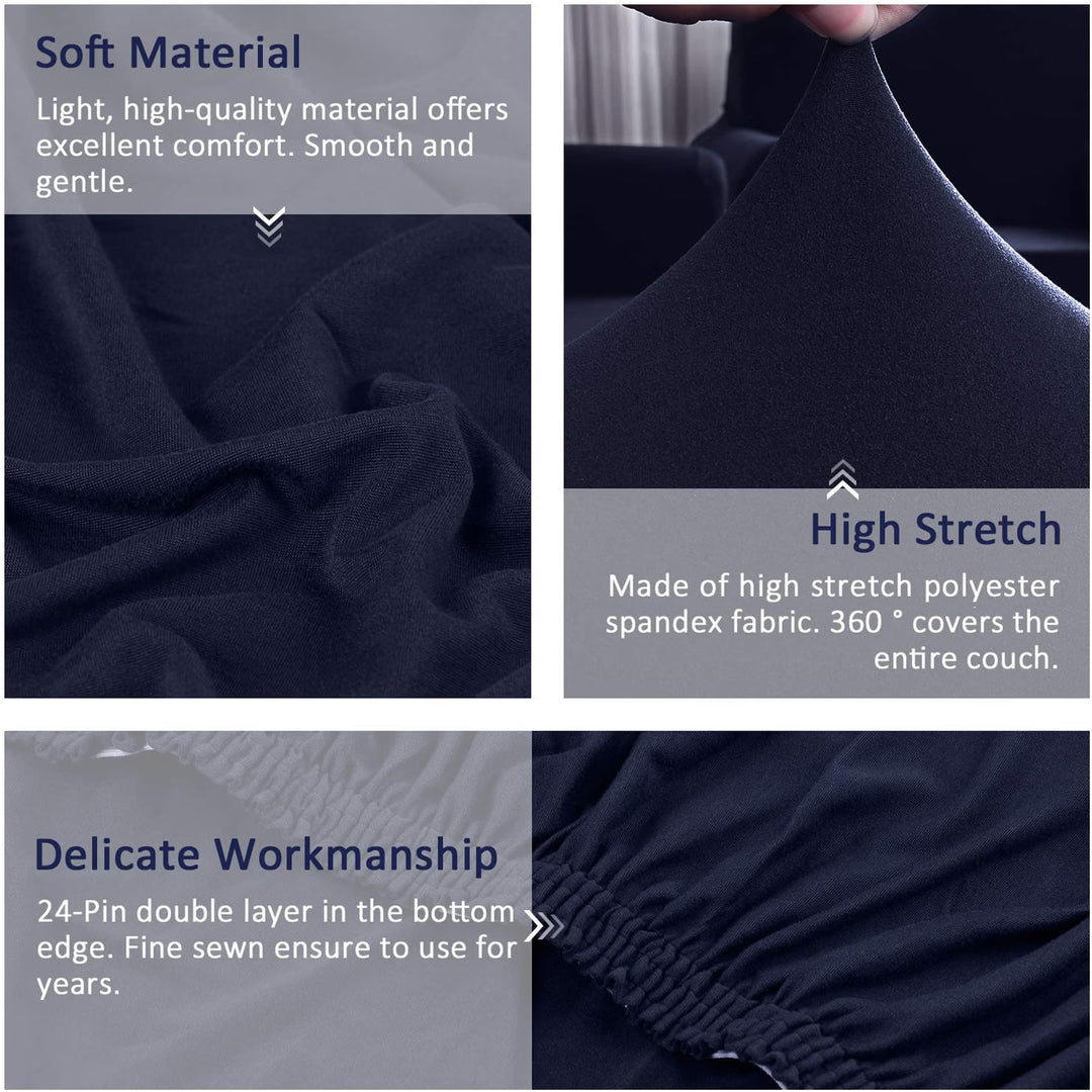 Sectional Couch Covers 2pcs L-Shaped Sofa Covers Softness Furniture Slipcovers with 2pcs Pillowcases L-Type Polyester Fabric Stretch Couch Covers 3 Seater + 3 Seater (Dark Blue)