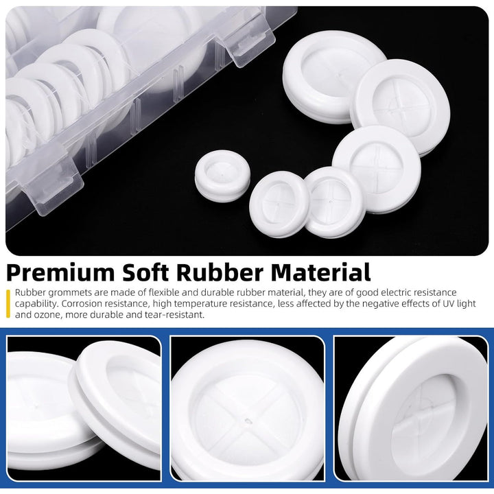 52pcs 6 Sizes Double Sided Round Rubber Hole Plug Set, White Rubber Grommet Double Sided Electrical Wire Gaskets, Hole Synthetic Rubber Plug for Wire, Cable Protection