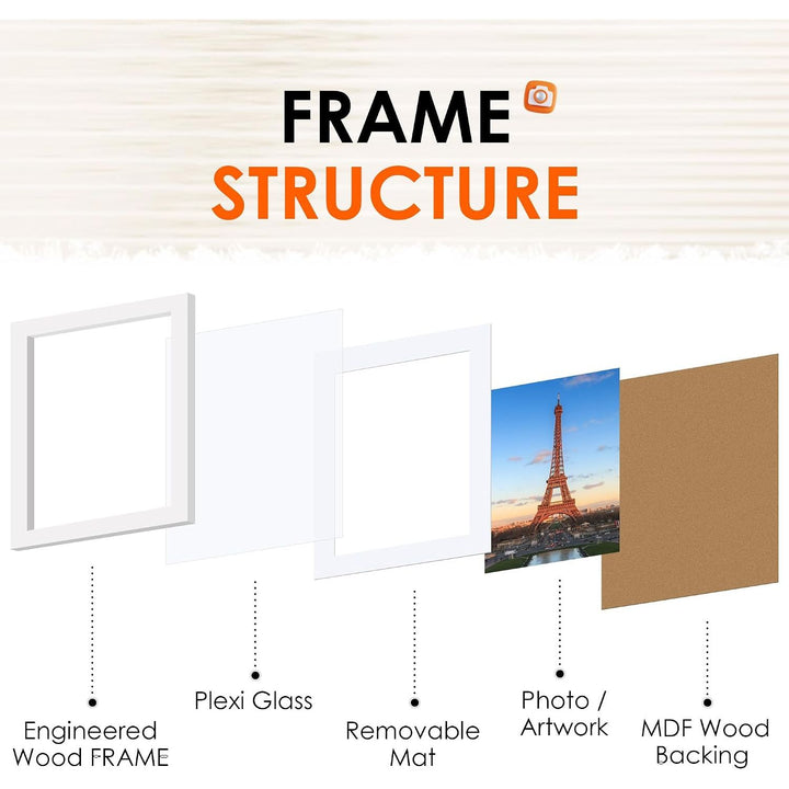 8x10 Picture Frame Set of 2, Photo Frame with HD Plexiglass, Display Pictures 5x7 with Mat or 8x10 Without Mat, White Picture Frames Collage for Tabletop or Wall Display