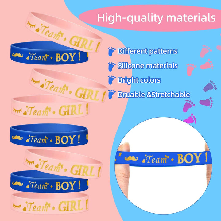 48 Piece Gender Reveal Bracelets Set, Includes 24 Piece Gender Reveal Button Pin 24 Piece Gender Reveal Bracelet Team Boy Girl Wristband for Baby Shower Gender Reveal Party Favors Supplies