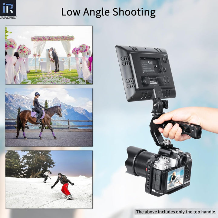 AH130 Top Handle with 3/8" ARRI Locating Pins, Comfort Ergonomic CNC Aluminum Alloy Grip for ARRI for Camera Cage, with 1/4" 3/8" Threads and 3 Cold Shoes, Weight 195g, Max Load 10kg/22lb