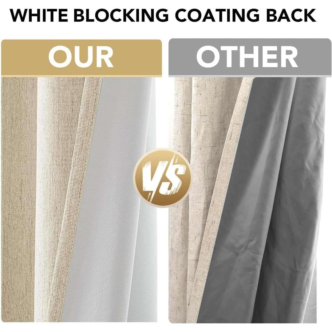 Blackout Curtains, Chenille Linen Curtains 84 inches Long 100% Blackout Curtains for Bedroom, Textured Linen Look Draperies Grommet with White Liner, 2 Panels, Heather Bleached Sand