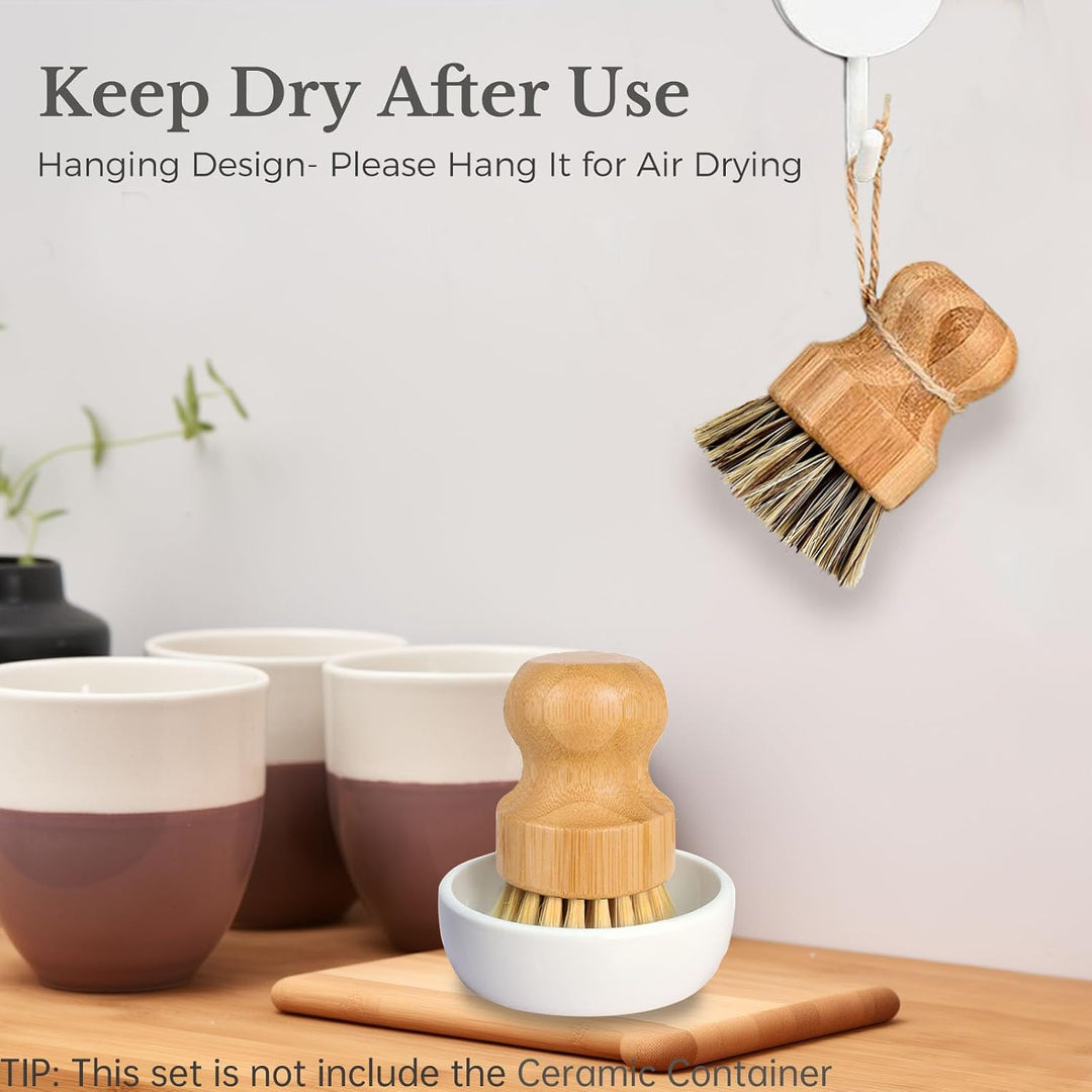 Natural Bamboo Brush, Mixed Cleaning Brush Scrub Brush for Cleaning Pans, Pots and Sink (2P Plam + 2P Sisal)