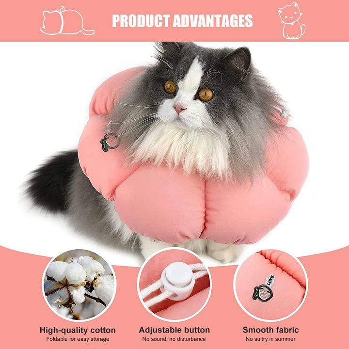 Soft Cat Recovery Collar, Comfy Head Wound Healing Protective Collar for Cat Recovery After Surgery, Adjustable Cute Neck Cone for Cats, Kitten and Puppies(Pink FlowersXL)